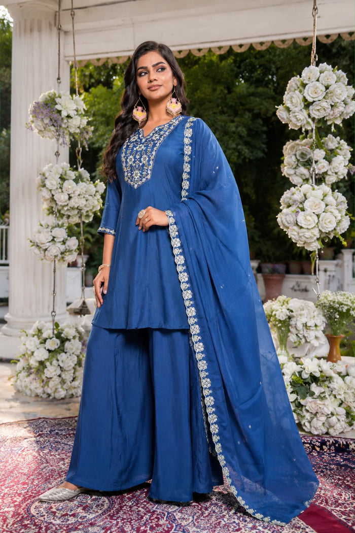 Midnight Bloom Embroidered Kurta Palazzo Set