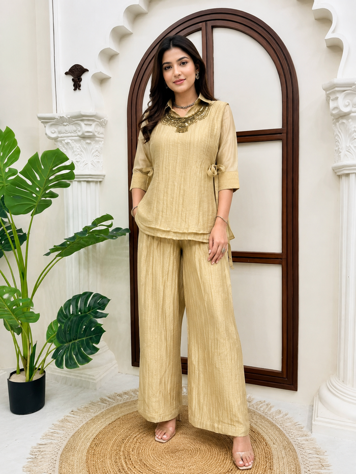 Women's Beige Salsa Crushed 3-Piece Co-Ord Set