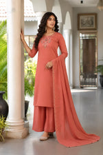 Rust Blossom Embroidered Kurta Palazzo Set