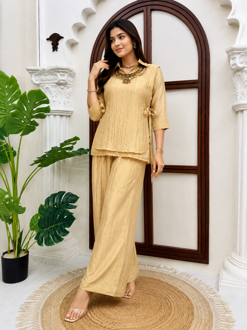 Women's Beige Salsa Crushed 3-Piece Co-Ord Set