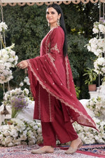 Wine Petal Embroidered Georgette Suit Set