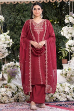 Wine Petal Embroidered Georgette Suit Set