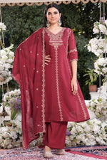 Wine Petal Embroidered Georgette Suit Set