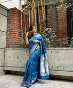 Graceful Blue Jacquard Saree