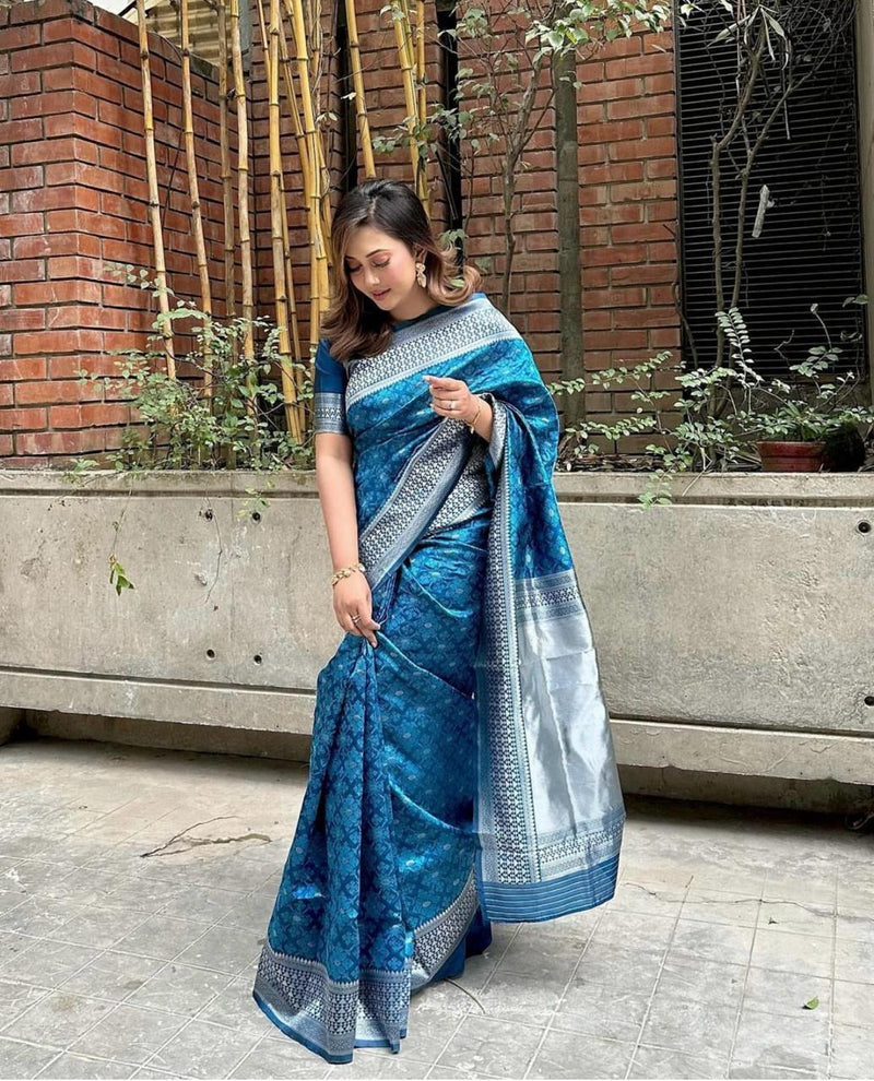 Graceful Blue Jacquard Saree