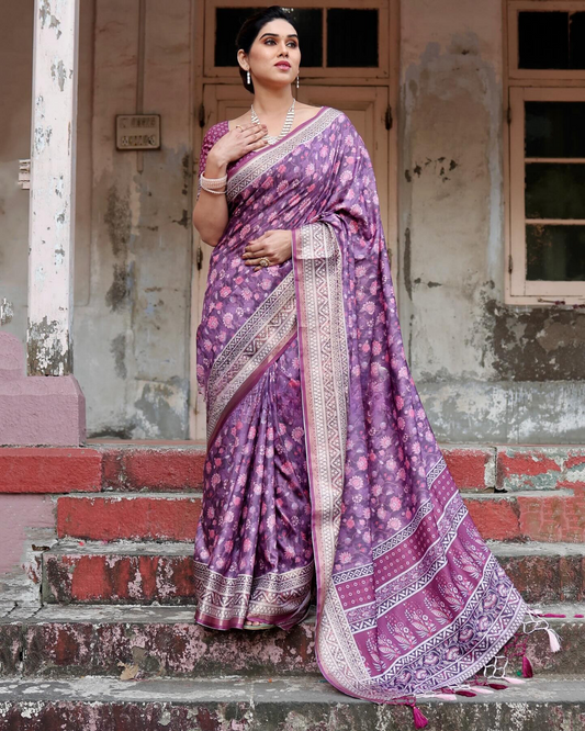 Eye-catching Purple Colored Jacquard Silk Saree
