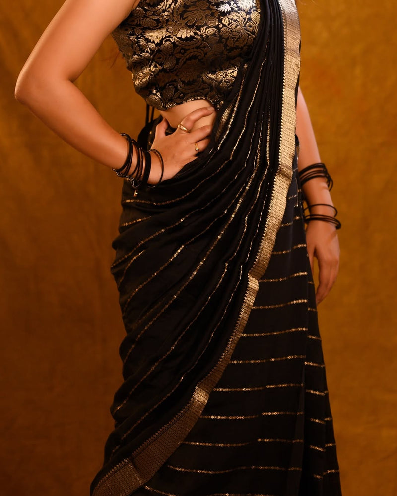 Premium Black Jacquard Saree