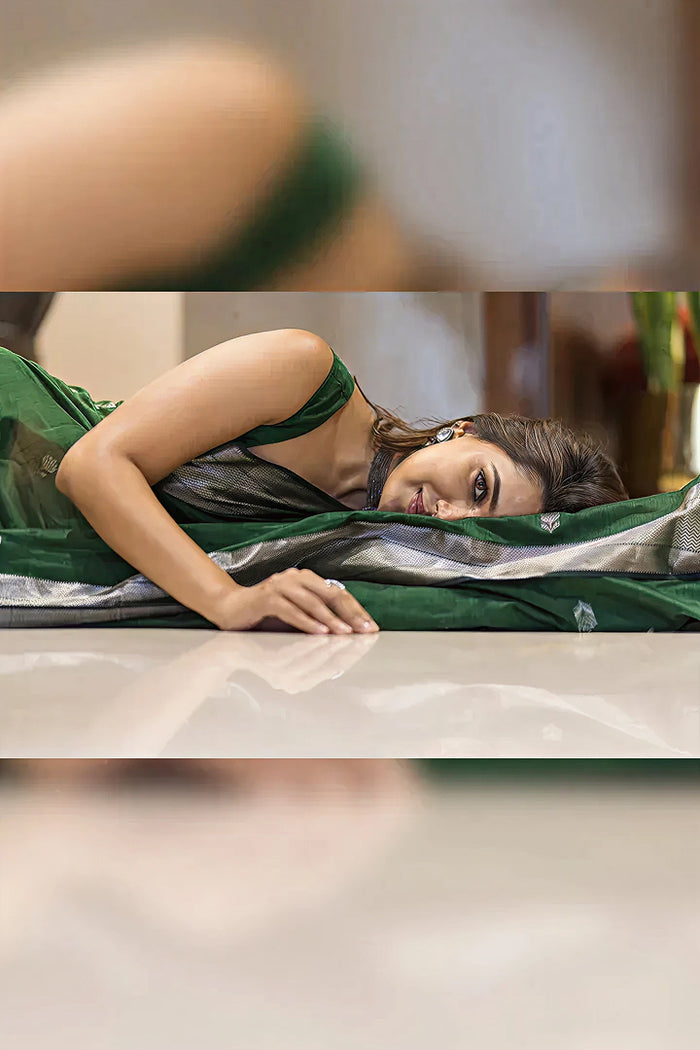 Mahendi Green Jacquard Saree – Rich Woven Fabric & Elegant Festive Drape