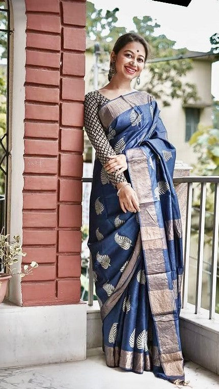 Elegant Blue Jacquard Saree