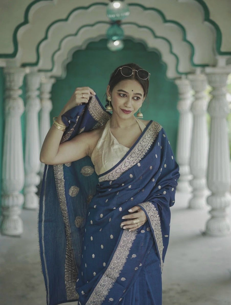 Royal Blue Jacquard Saree