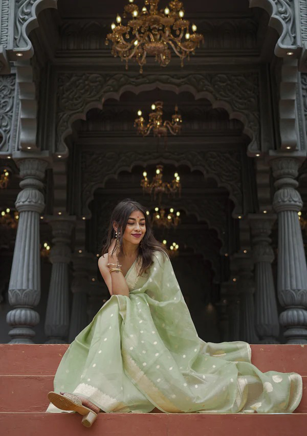 Pista Green Jacquard Saree – Fresh, Elegant & Perfect for Every Occasion