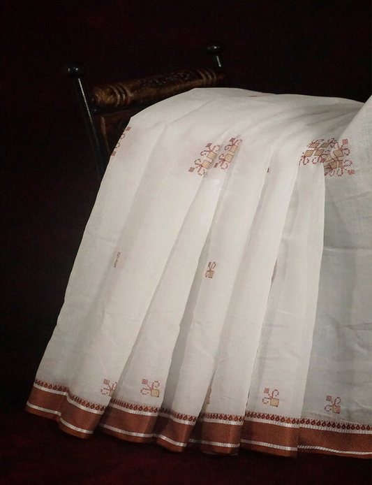 Desiring White Colored Cotton Linen Designer Printed Saree