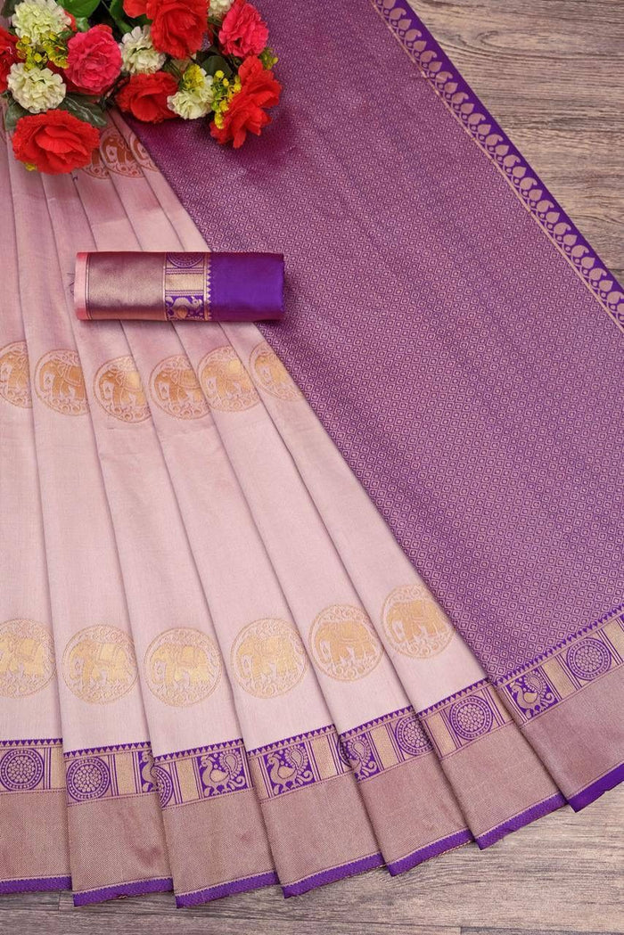 Elegant Peach Purple Jacquard Saree – Festive & Party Wear
