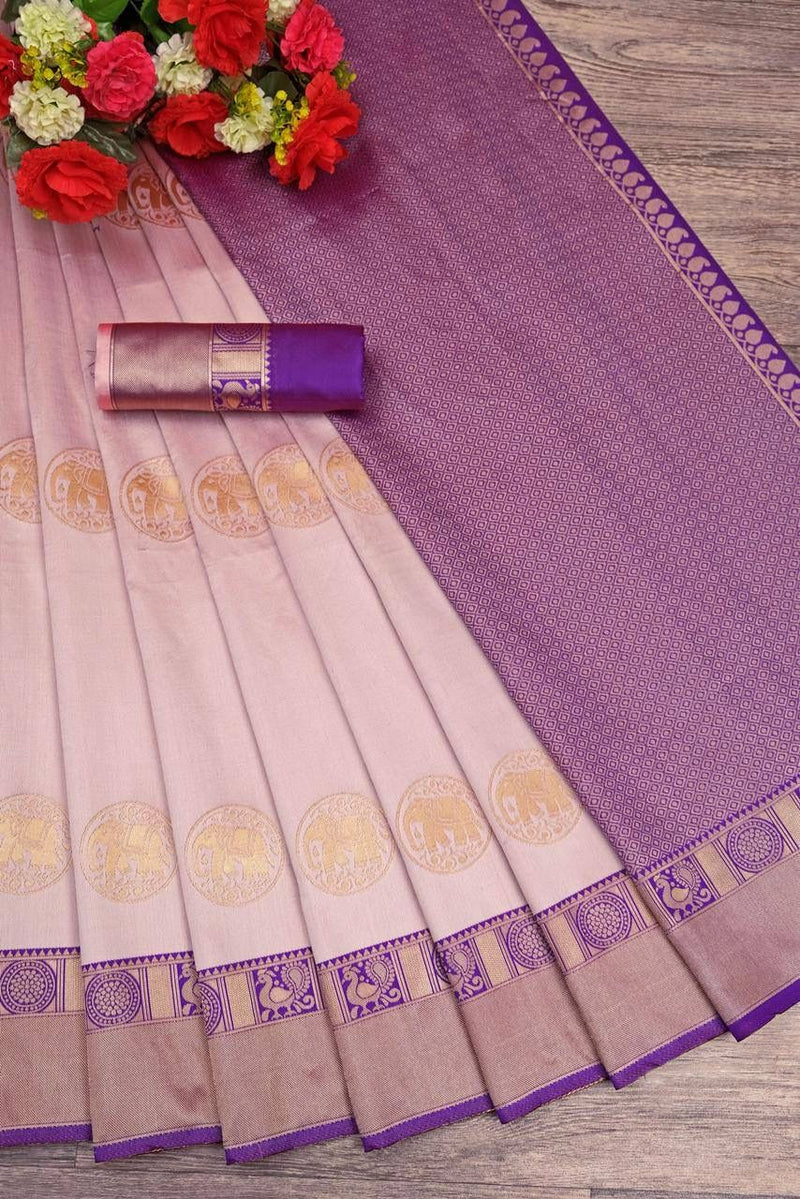 Elegant Peach Purple Jacquard Saree