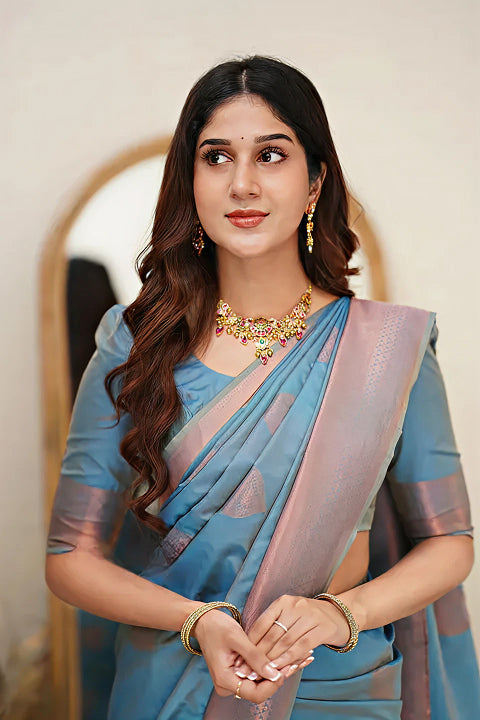 Serene Sky Blue Jacquard Saree 