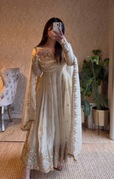 Moonstone Ivory Elegant Fandy Silk Anarkali Suit Set