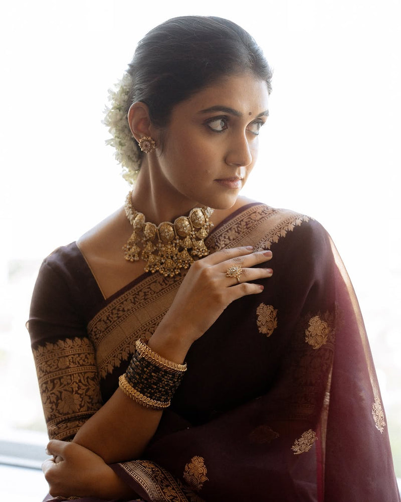 Elegant Maroon Jacquard Saree