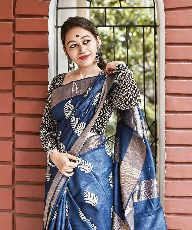 Elegant Blue Jacquard Saree