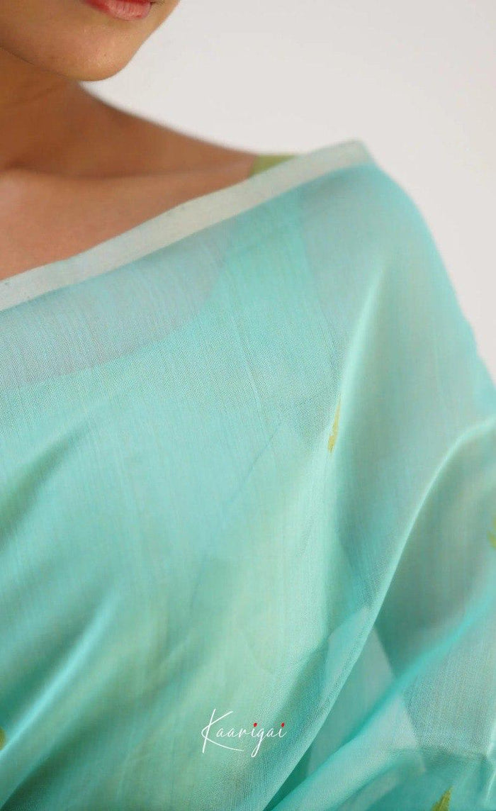 Sky Pista Jacquard Saree – Soft Pastel Elegance with Rich Woven Detail
