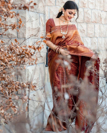 Elegant Brown Jacquard Saree for Timeless Ethnic Style