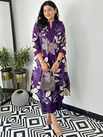 Purple Floral Georgette Kurta Palazzo Set