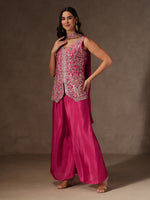 Pink Chinon Embroidered Suit Set