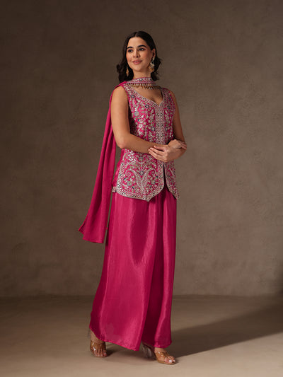 Pink Chinon Embroidered Suit Set
