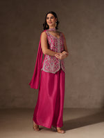 Pink Chinon Embroidered Suit Set