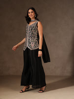 Black Chinon Embroidered Suit Set