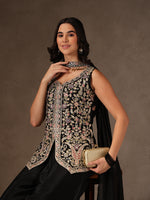 Black Chinon Embroidered Suit Set