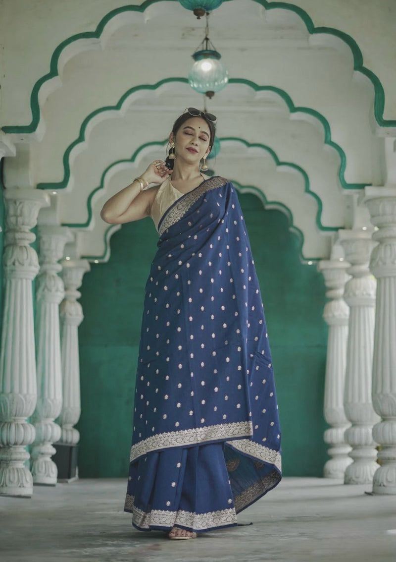 Royal Blue Jacquard Saree