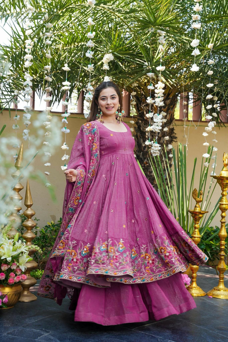 Royal Fuchsia Cruncy Silk Anarkali Suit Set