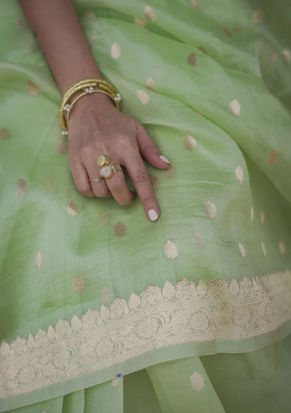 Pista Green Jacquard Saree