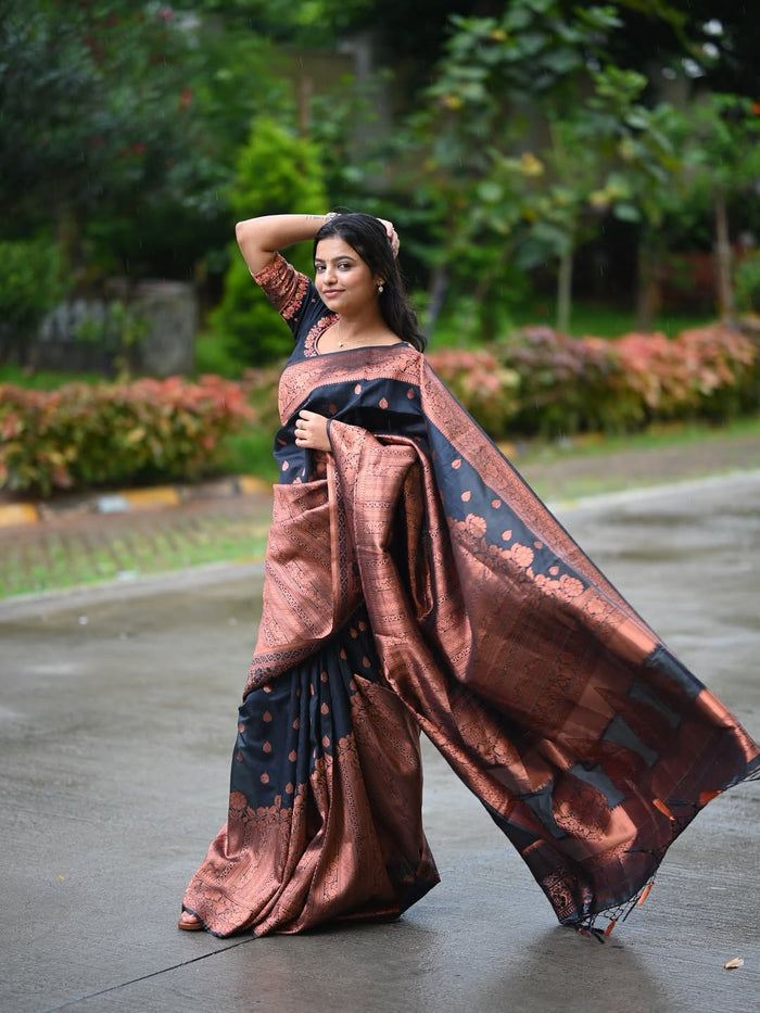 Classic Black Jacquard Saree – Timeless Elegance with a Luxurious Weave
