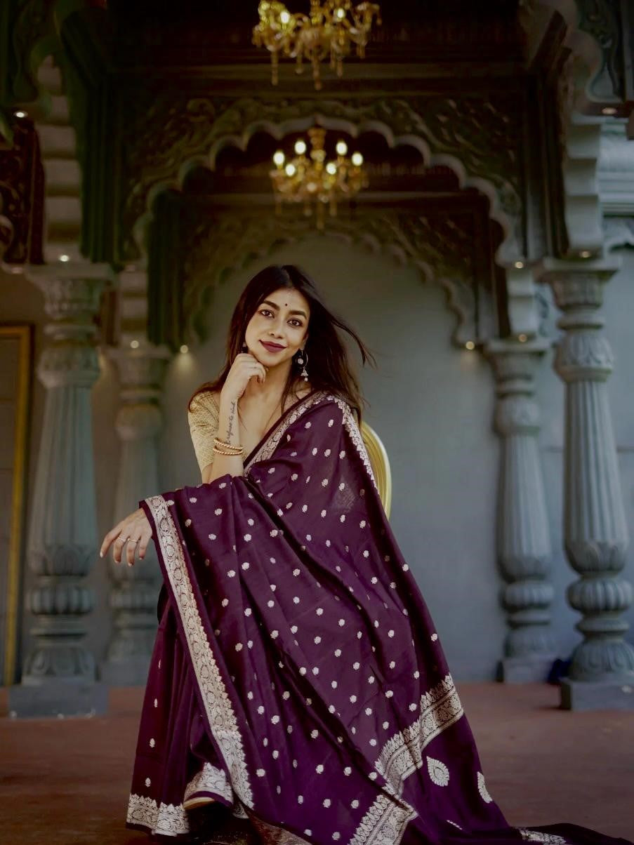Wine Jacquard Saree