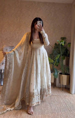 Moonstone Ivory Elegant Fandy Silk Anarkali Suit Set