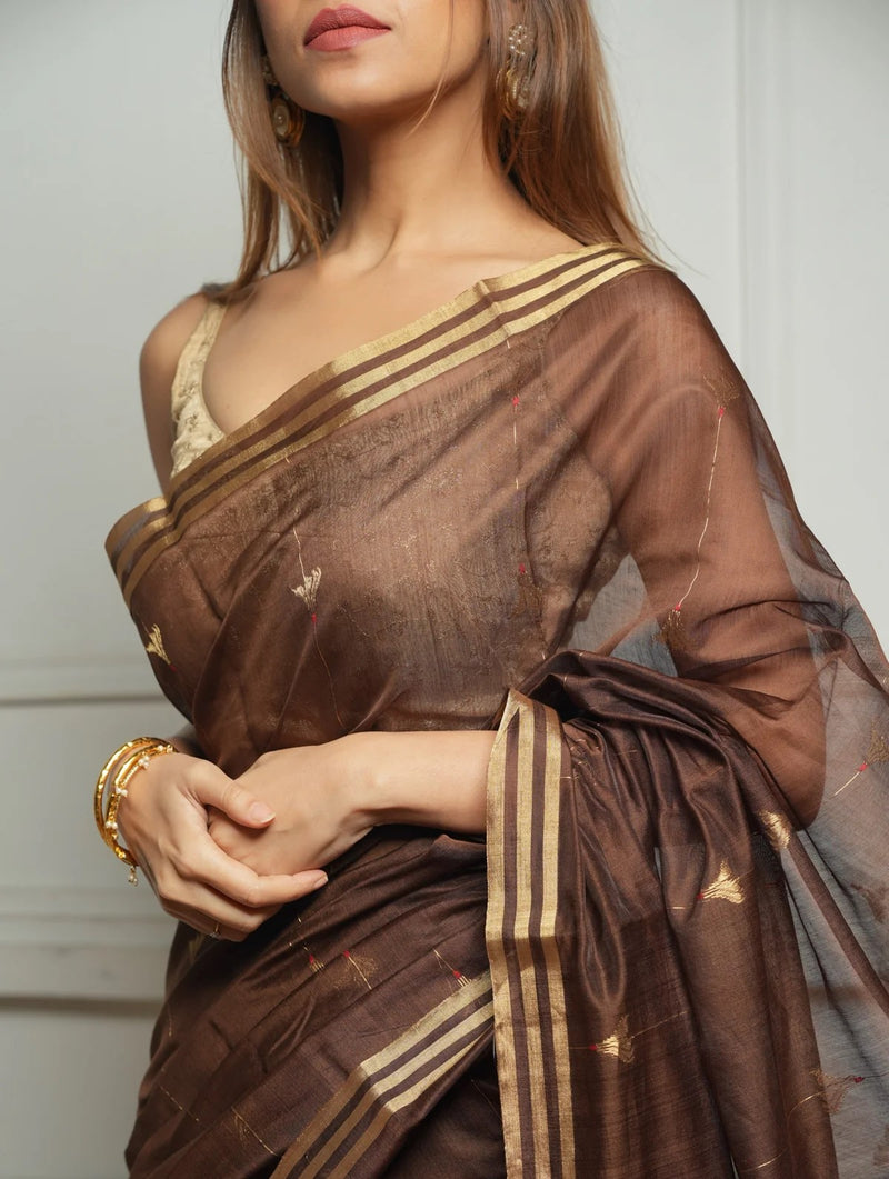 Coffee Brown Jacquard Saree
