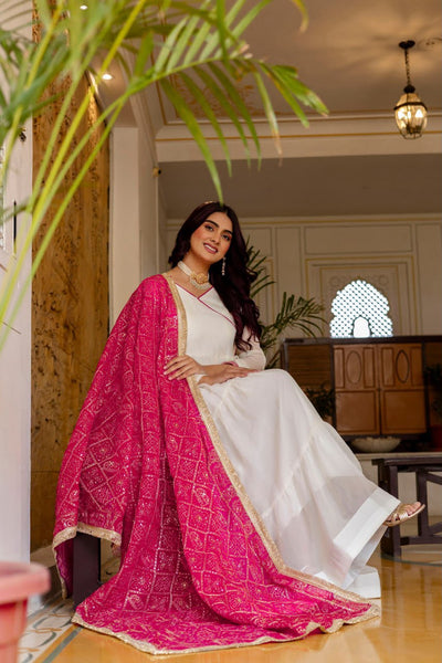 White NC Moss Ruffle Gown with Red Embroidered Dupatta