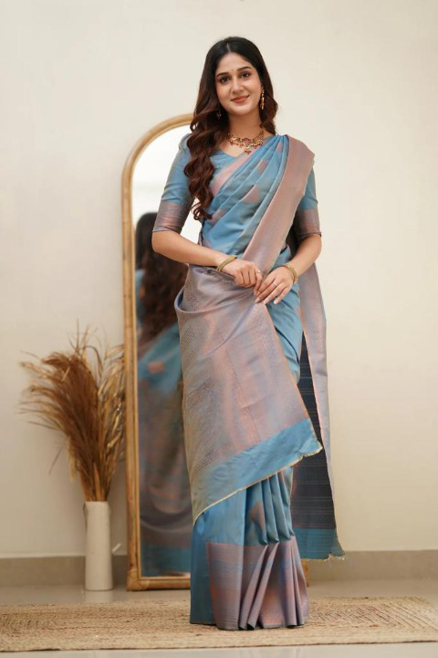 Serene Sky Blue Jacquard Saree