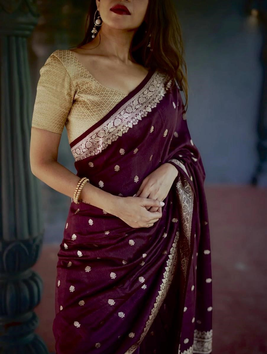 Wine Jacquard Saree