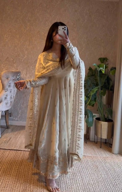 Moonstone Ivory Elegant Fandy Silk Anarkali Suit Set
