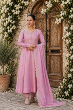 Pink Embroidered Silk Crepe Patiala Gharara Set
