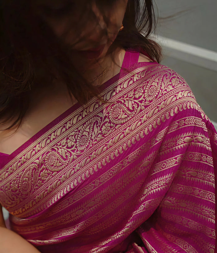 Blush Pink Jacquard Saree – Soft Woven Elegance & Festive-Ready Style