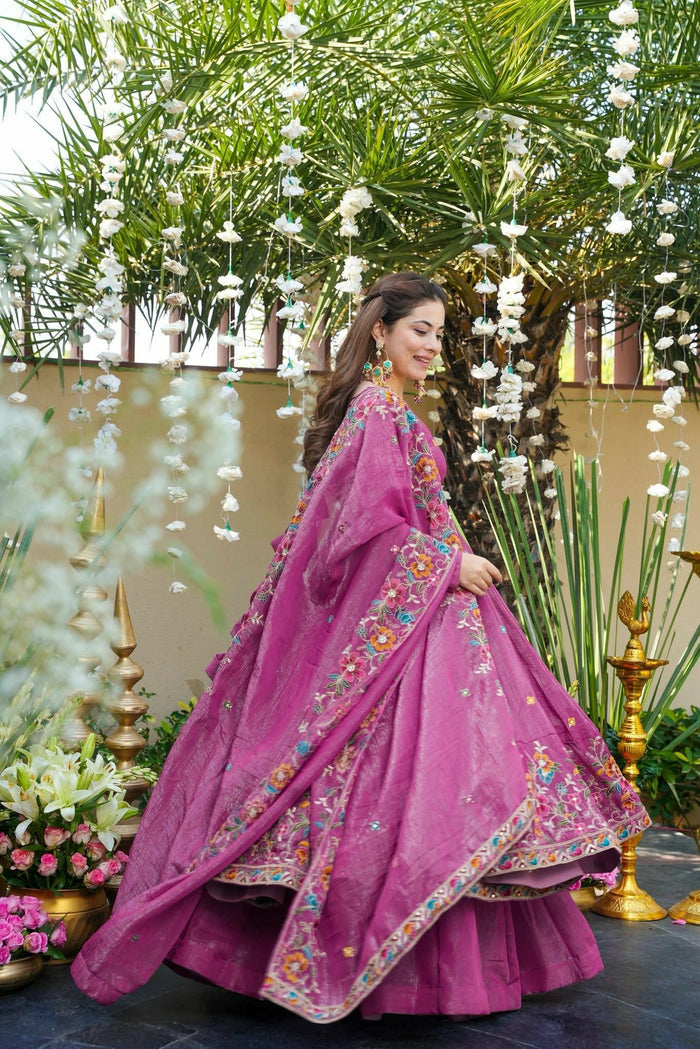Royal Fuchsia Cruncy Silk Anarkali Suit Set