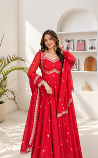 Neha Elegant Red Festival Anarkali Suit Set