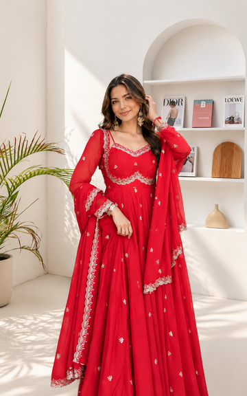 Neha Elegant Red Festival Anarkali Suit Set