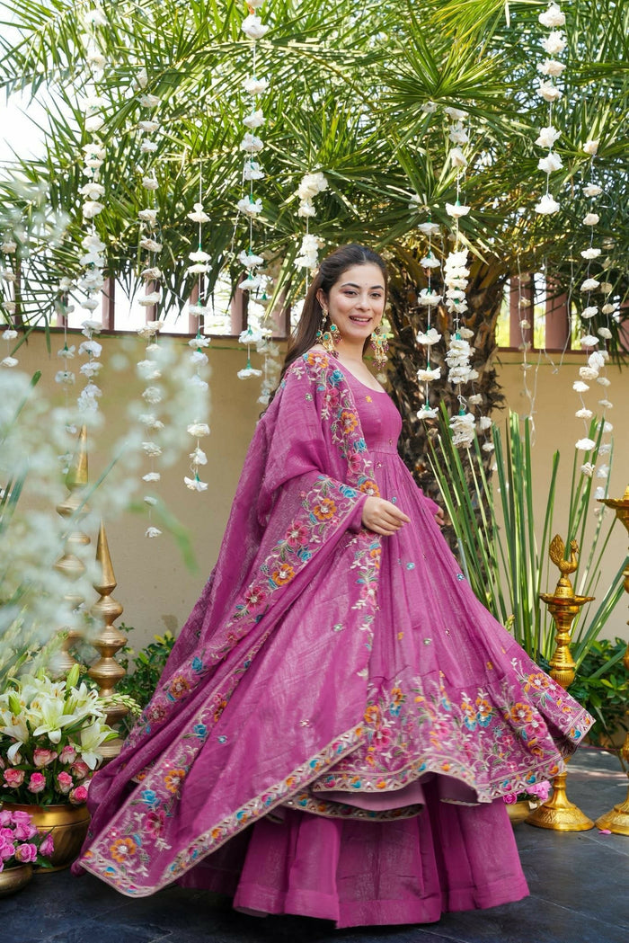 Royal Fuchsia Cruncy Silk Anarkali Suit Set