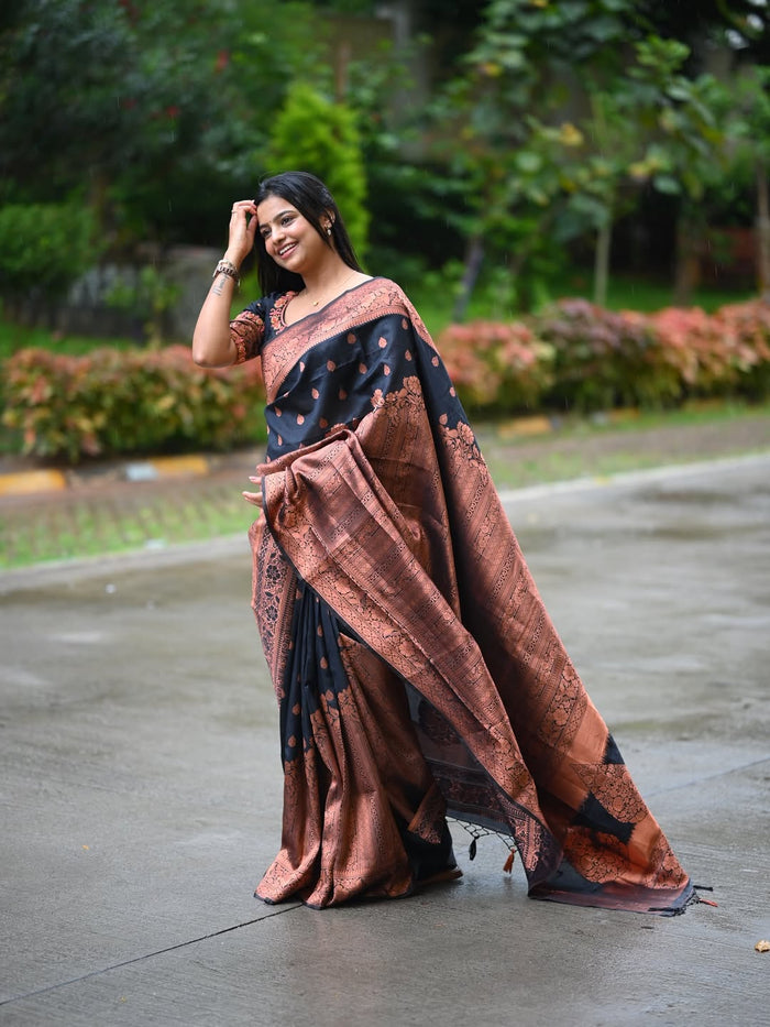 Classic Black Jacquard Saree – Timeless Elegance with a Luxurious Weave