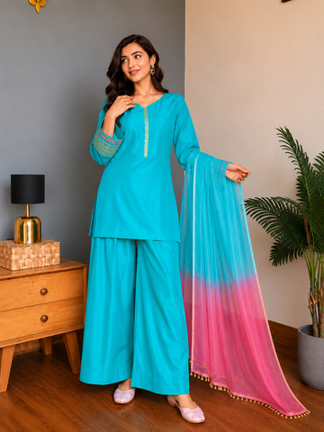 Sky Blue Embroidered Kurta Pant Set