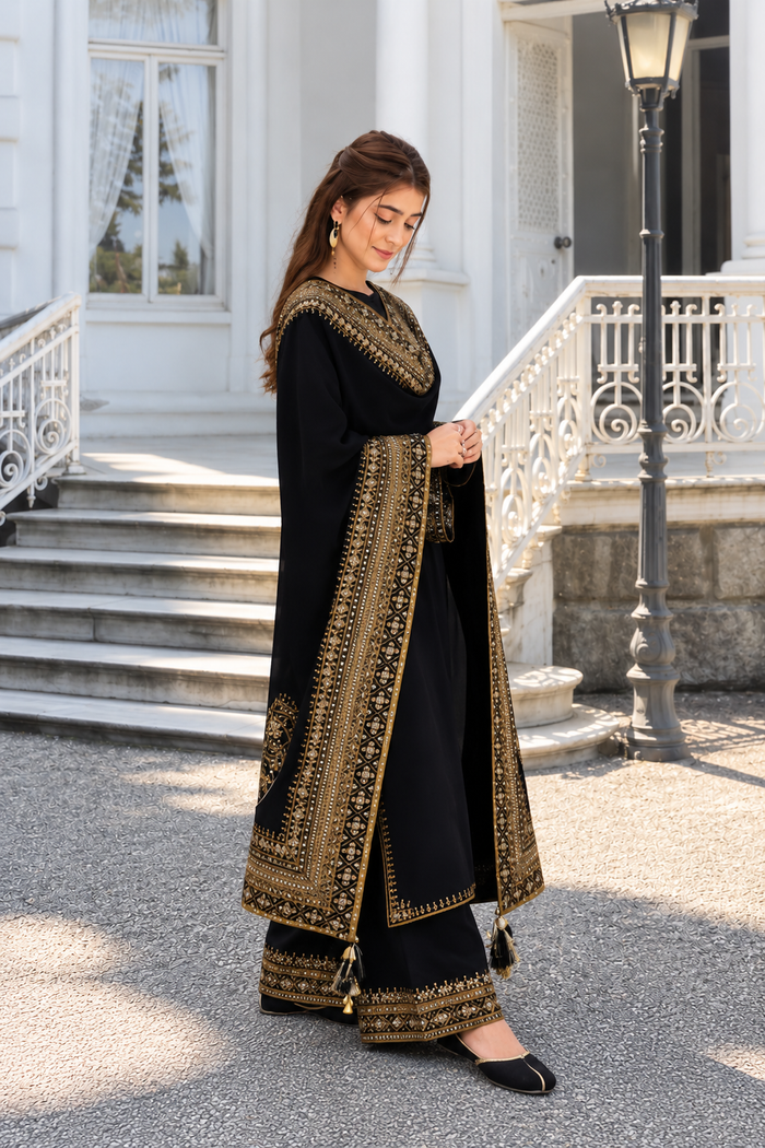 Luxury Black Embroidered Pakistani Suit Set